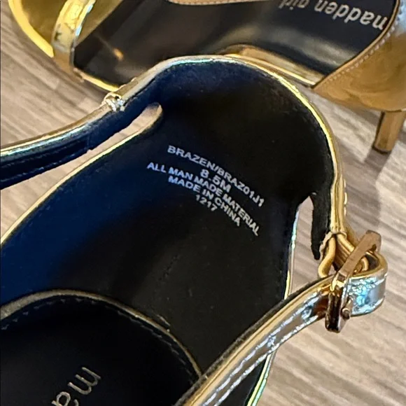 Madden Girl Metallic Gold Ankle Strap Heels Sz 8.5 M - Picture 13 of 14